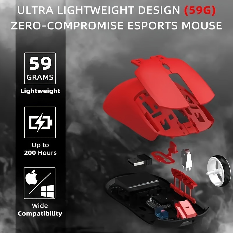 aj139 gaming mouse ultra lightweight 59g with dual mode type c wired 2 4ghz usb receiver up to 26000dpi 6 programmable button ergonomic for ps4 details 2