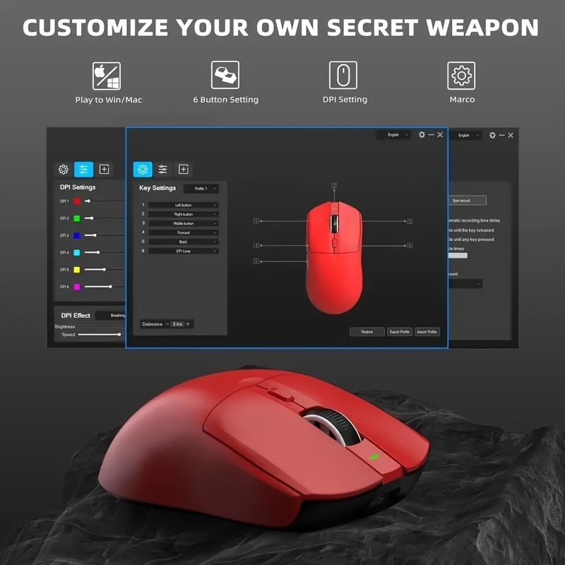aj139 gaming mouse ultra lightweight 59g with dual mode type c wired 2 4ghz usb receiver up to 26000dpi 6 programmable button ergonomic for ps4 details 3