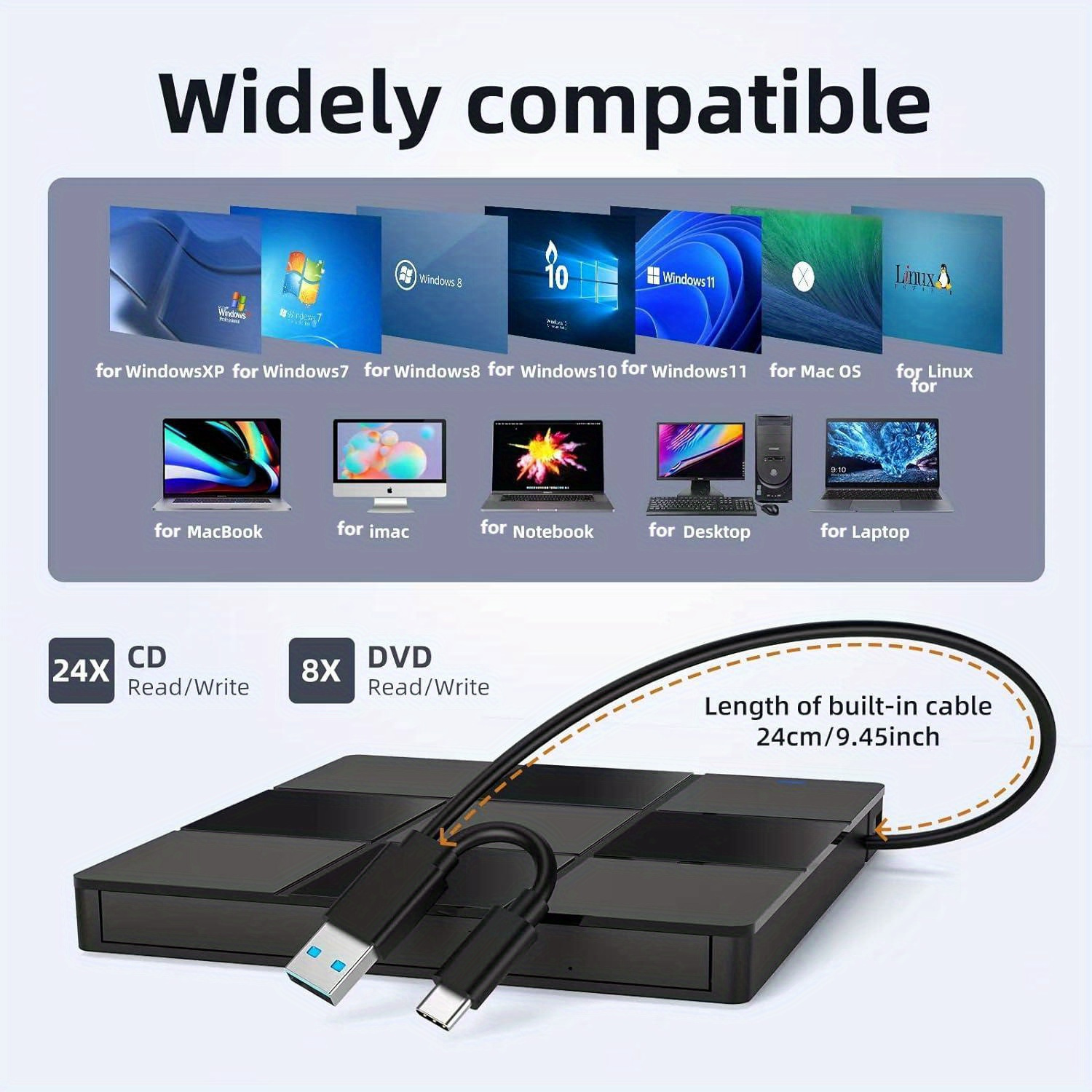 plug play usb 3 0 external dvd drive high speed optical recorder for laptops compatible with windows 11 10 os details 1