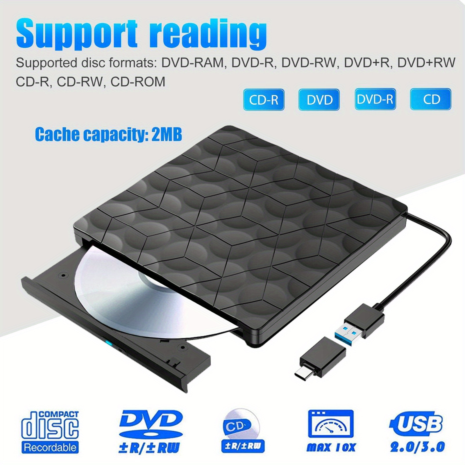 external cd dvd rw burner optical drive usb 3 0 and type c driver free high speed read write recorder portable slim optical disk drive for laptop notebook pc desktop computer details 2